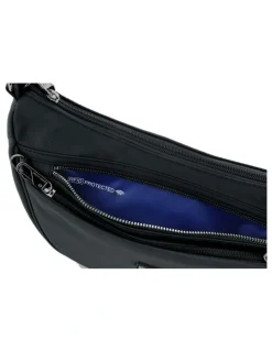 PIERRE CARDIN Anti-Theft Nylon Crescent Cross-body Bag in Black