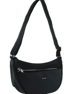 PIERRE CARDIN Anti-Theft Nylon Crescent Cross-body Bag in Black