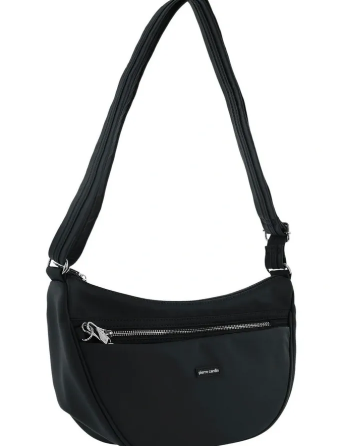 PIERRE CARDIN Anti-Theft Nylon Crescent Cross-body Bag in Black