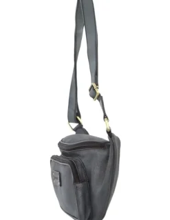 PIERRE CARDIN Burnished Leather Sling Bag in Black