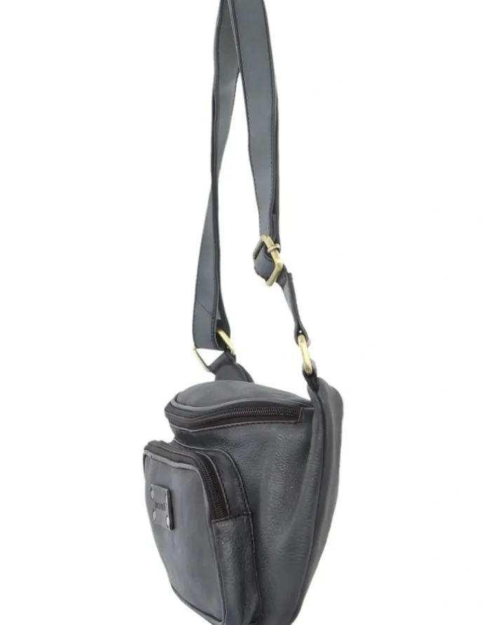 PIERRE CARDIN Burnished Leather Sling Bag in Black