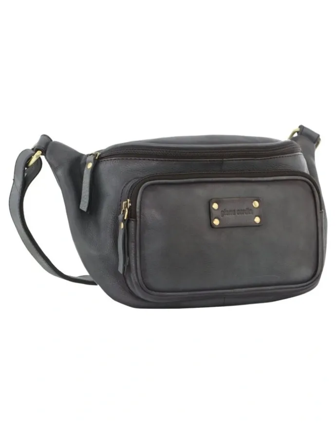 PIERRE CARDIN Burnished Leather Sling Bag in Black