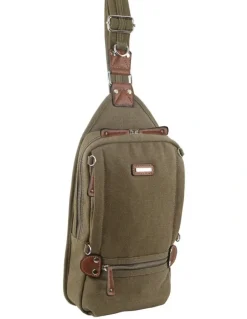 PIERRE CARDIN Canvas Cross Body Sling Bag in Brown