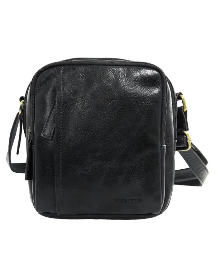 PIERRE CARDIN Classic Leather Crossbody Bag in Black