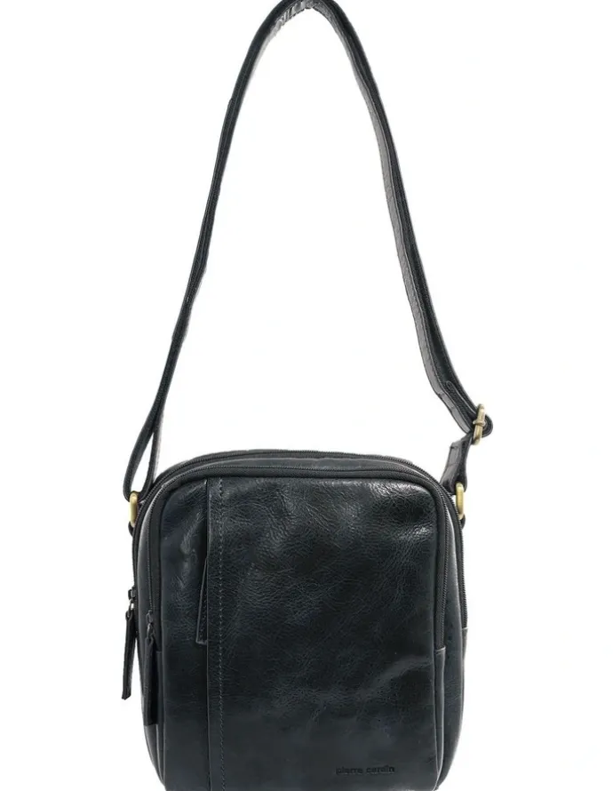 PIERRE CARDIN Classic Leather Crossbody Bag in Black