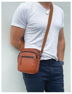 PIERRE CARDIN Italian Leather Cross-Body Bag in Cognac