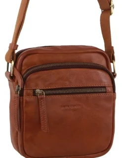 PIERRE CARDIN Italian Leather Cross-Body Bag in Cognac