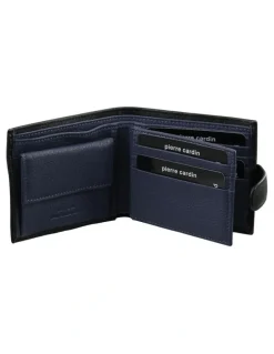 PIERRE CARDIN Italian Leather Two Tone Wallet in Black/Midnight