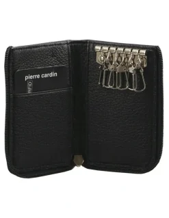 PIERRE CARDIN Italian Leather Key + Credit Card Holder in Black