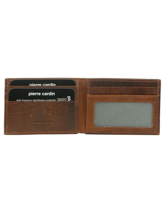 PIERRE CARDIN Italian Leather Bi-Fold Men's Wallet in Cognac