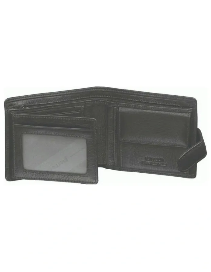 PIERRE CARDIN Italian Leather Tab Wallet in Black