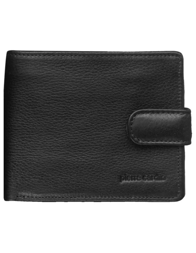 PIERRE CARDIN Italian Leather Tab Wallet in Black