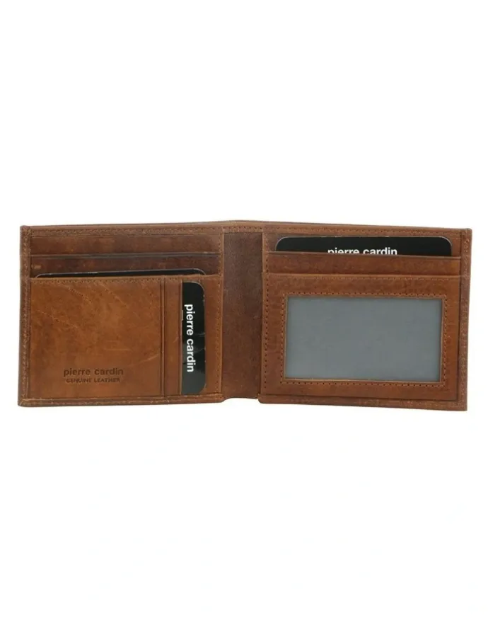 PIERRE CARDIN Italian Leather Bi-Fold Wallet in Cognac