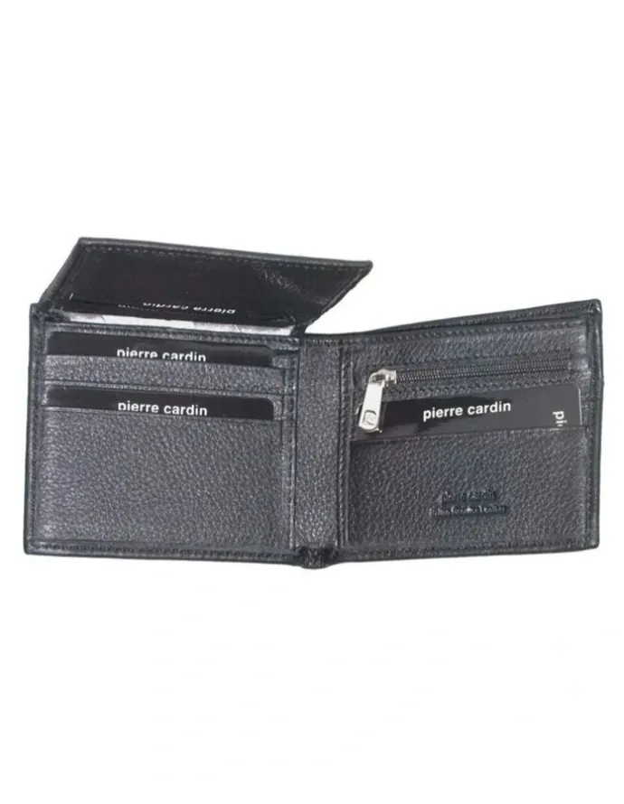 PIERRE CARDIN Italian Leather Bi-Fold Wallet in Black