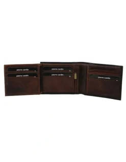 PIERRE CARDIN Italian Leather Two Tone Tri-Fold Wallet in Black/Cognac