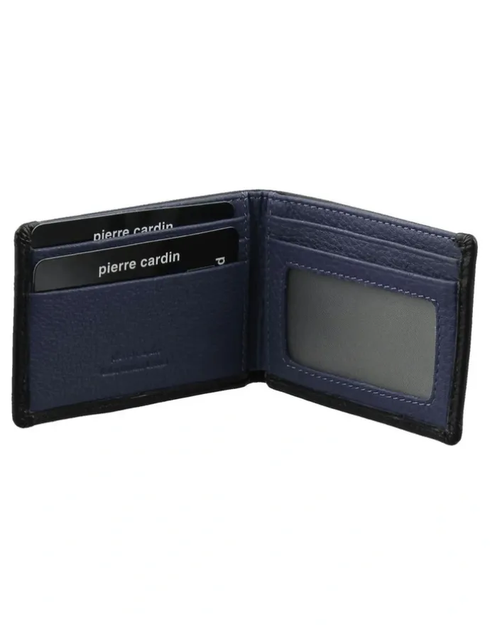 PIERRE CARDIN Italian Leather Two Tone Men's Wallet/Card Holder in Black-Navy