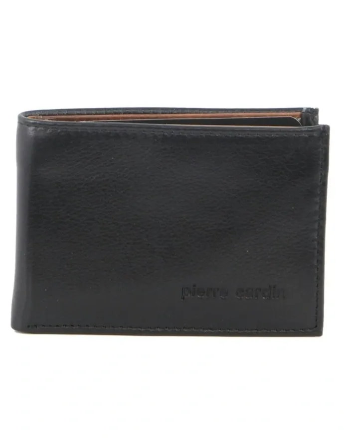 PIERRE CARDIN Italian Leather Two Tone Wallet/Card Holder in Black/Cognac