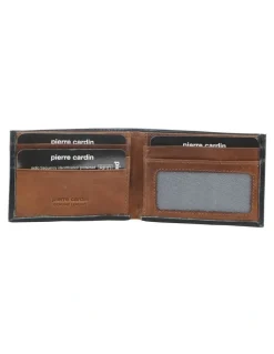 PIERRE CARDIN Italian Leather Two Tone Wallet/Card Holder in Black/Cognac