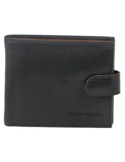 PIERRE CARDIN Italian Leather Two Tone Wallet in Black/Cognac
