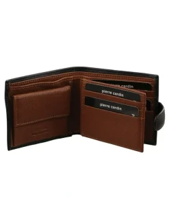 PIERRE CARDIN Italian Leather Two Tone Wallet in Black/Cognac