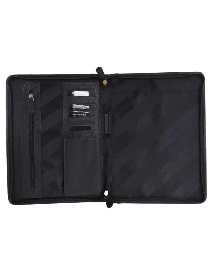 PIERRE CARDIN Leather A4 Business Compendium/Folio in Black