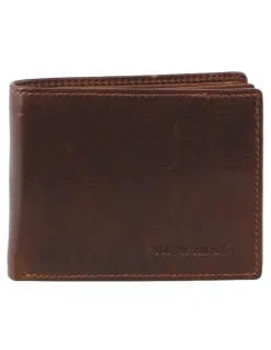 PIERRE CARDIN Leather Bi-Fold with flap Wallet in Brown