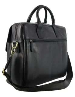 PIERRE CARDIN Leather Classic Messenger/Computer Bag in Black