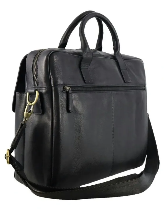 PIERRE CARDIN Leather Classic Messenger/Computer Bag in Black