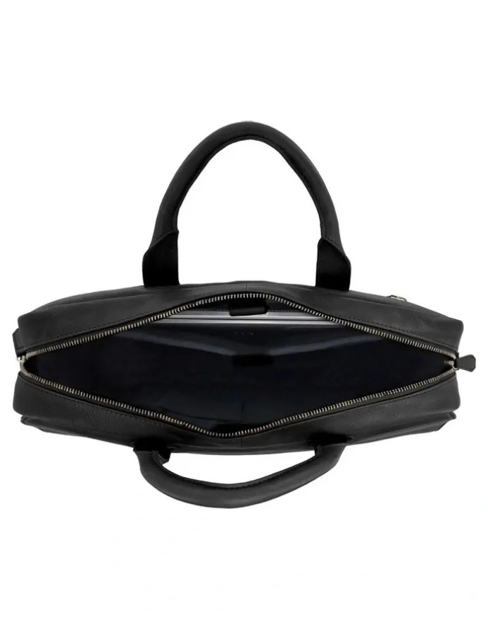 PIERRE CARDIN Leather Classic Messenger/Computer Bag in Black