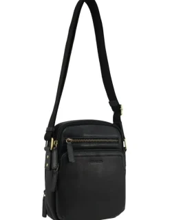 PIERRE CARDIN Leather Compact Crossbody Bag in Black