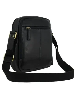 PIERRE CARDIN Leather Compact Crossbody Bag in Black
