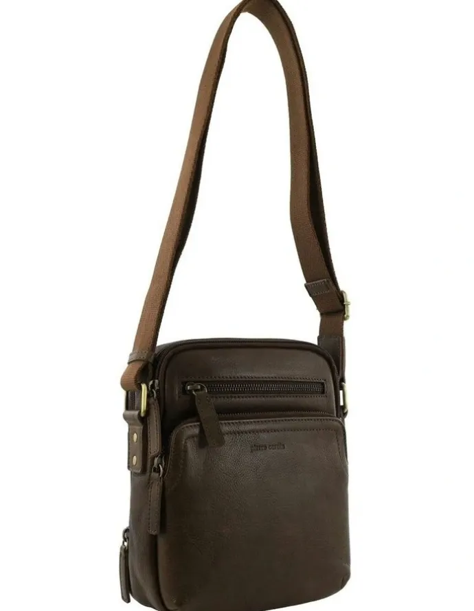 PIERRE CARDIN Leather Compact Crossbody Bag in Oak