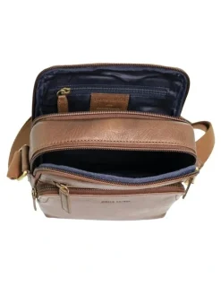 PIERRE CARDIN Leather Compact Crossbody Bag in Oak