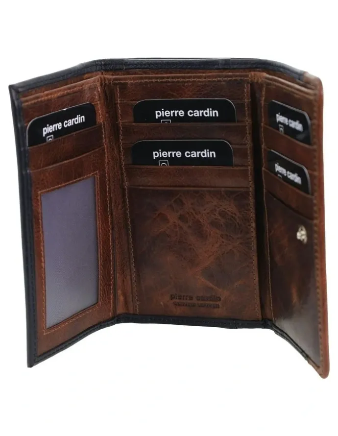 PIERRE CARDIN Leather Durable Flat Wallet in Black