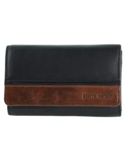 PIERRE CARDIN Leather Durable Flat Wallet in Black