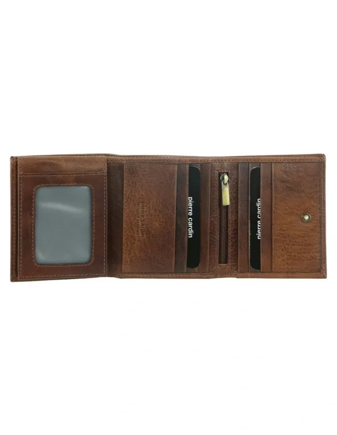 PIERRE CARDIN Leather Men's Tri-Fold Wallet in Cognac
