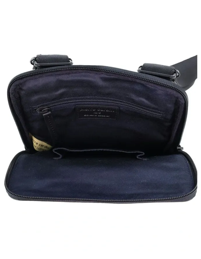 PIERRE CARDIN Leather Multi-Compartment Crossbody Bag in Black