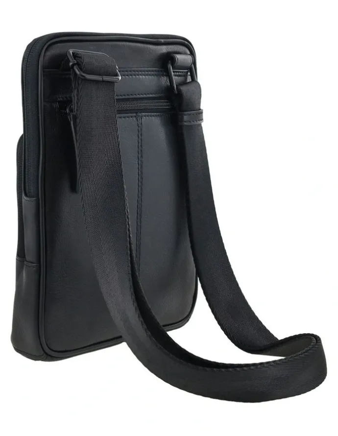 PIERRE CARDIN Leather Multi-Compartment Crossbody Bag in Black