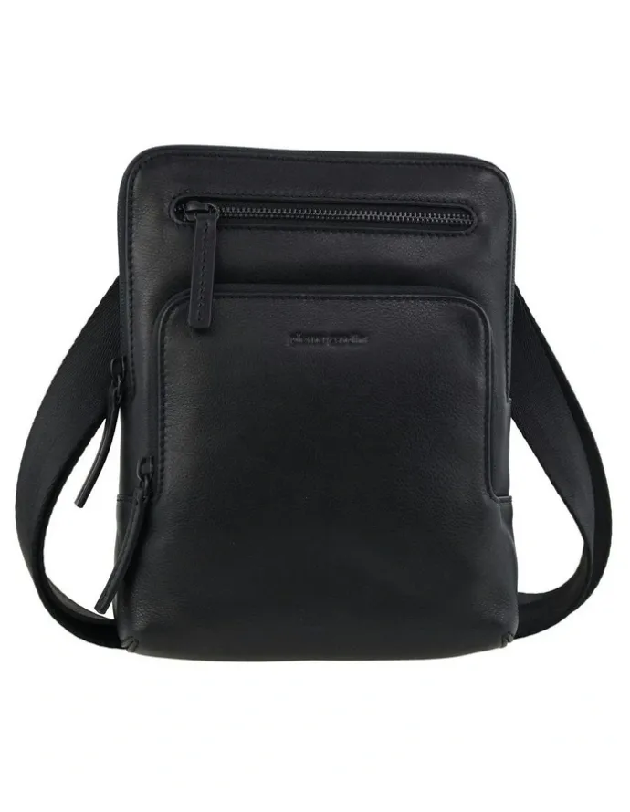 PIERRE CARDIN Leather Multi-Compartment Crossbody Bag in Black
