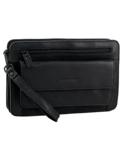 PIERRE CARDIN Leather Multi Compartment Organizer Bag in Black
