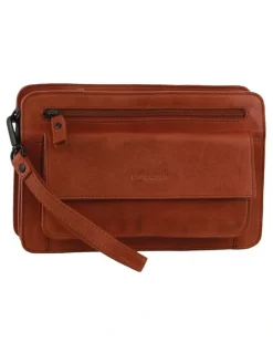 PIERRE CARDIN Leather Multi Compartment Organiser Bag in Cognac