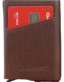 PIERRE CARDIN Leather Smart Slide Card Holder Tab Wallet in Brown