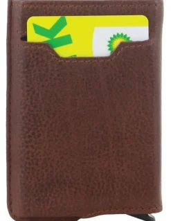 PIERRE CARDIN Leather Smart Slide Card Holder Tab Wallet in Brown