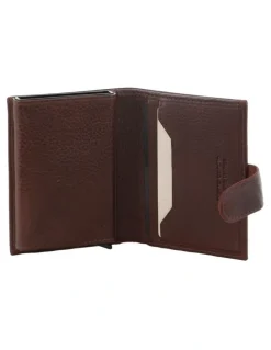 PIERRE CARDIN Leather Smart Slide Card Holder Tab Wallet in Brown