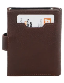 PIERRE CARDIN Leather Smart Slide Card Holder Tab Wallet in Brown