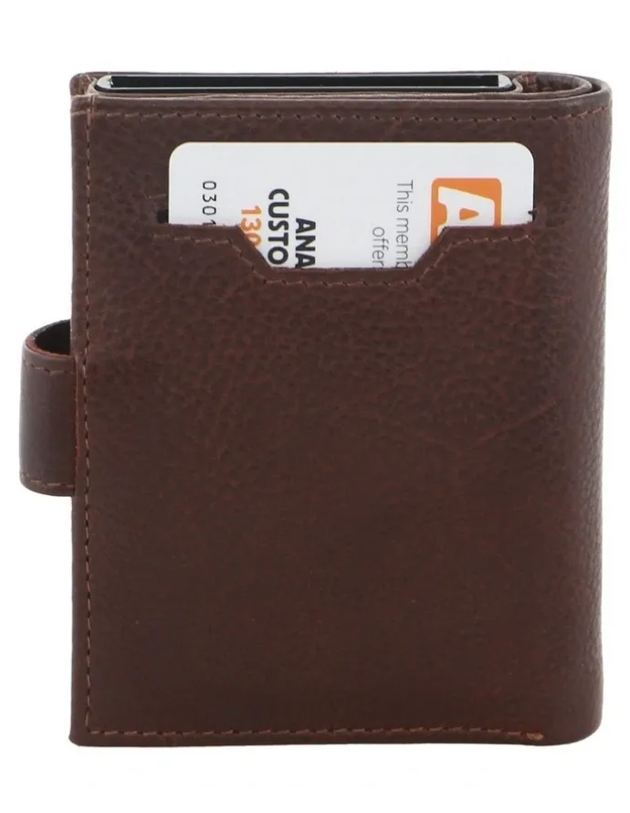 PIERRE CARDIN Leather Smart Slide Card Holder Tab Wallet in Brown