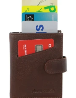 PIERRE CARDIN Leather Smart Slide Card Holder Tab Wallet in Brown