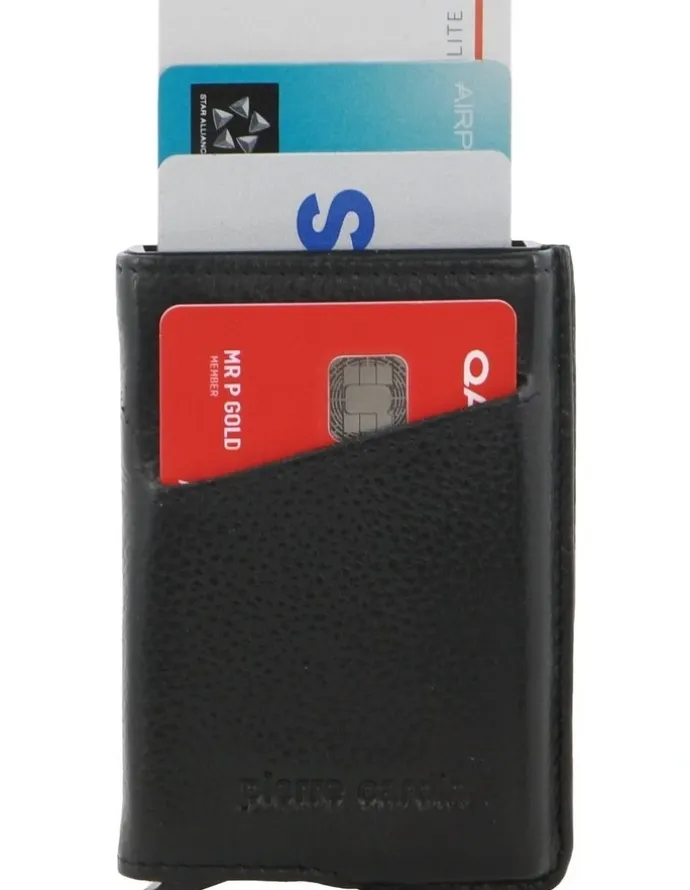 PIERRE CARDIN Leather Smart Slide Card Holder Tab Wallet in Black