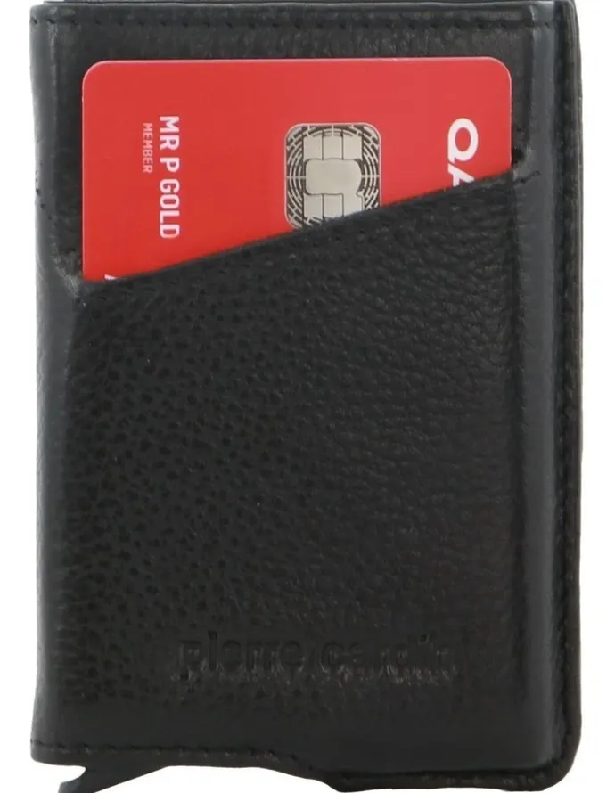 PIERRE CARDIN Leather Smart Slide Card Holder Tab Wallet in Black