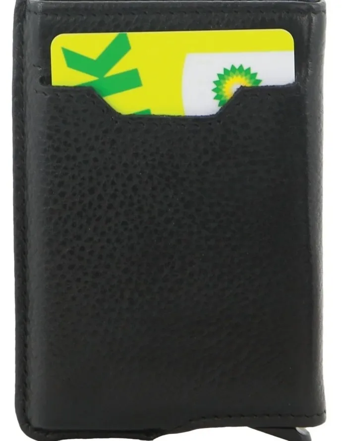 PIERRE CARDIN Leather Smart Slide Card Holder Tab Wallet in Black